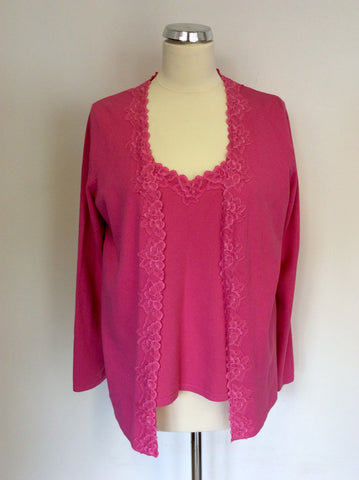 SAMOON PINK LACE TRIM KNIT CAMISOLE & CARDIGAN SIZE 16