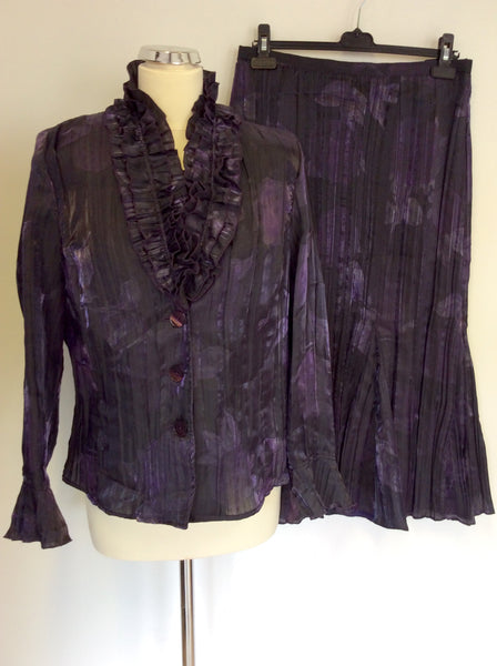 FSR COLLECTION PURPLE FLORAL PRINT JACKET, TOP & SKIRT SIZE 42 UK 14