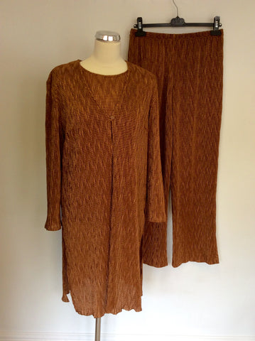 RICHARD ROBERTS BRONZE CRINKLE DUSTER COAT,TOP & TROUSERS SIZE 14