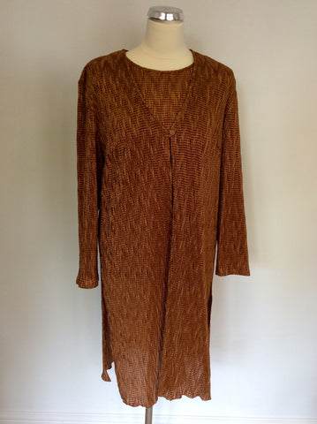 RICHARD ROBERTS BRONZE CRINKLE DUSTER COAT,TOP & TROUSERS SIZE 14