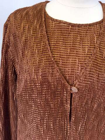 RICHARD ROBERTS BRONZE CRINKLE DUSTER COAT,TOP & TROUSERS SIZE 14