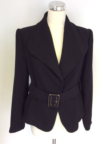 ZARA WOMAN BLACK V NECKLINE BELTED JACKET SIZE 42 UK 14