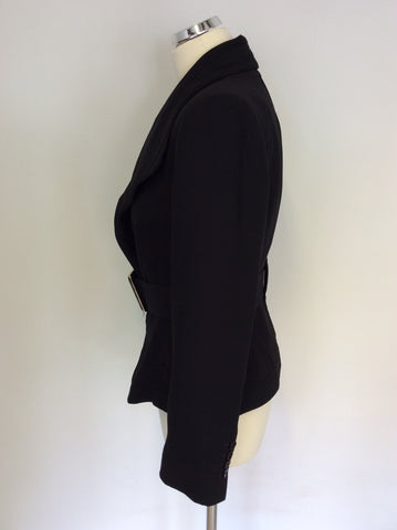 ZARA WOMAN BLACK V NECKLINE BELTED JACKET SIZE 42 UK 14