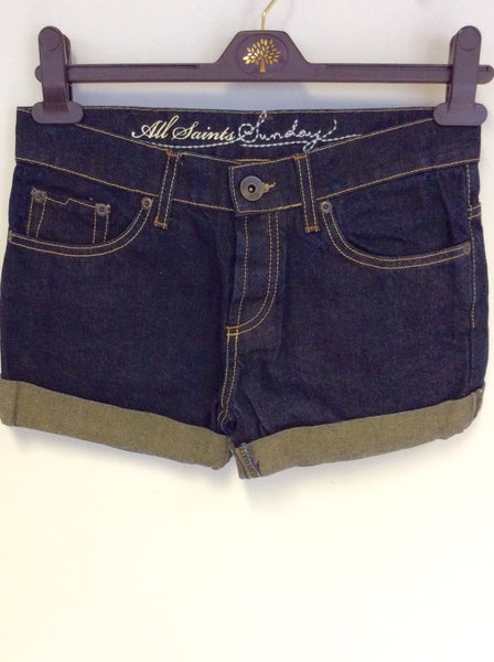 BRAND NEW ALL SAINTS FRIAR SUNDAY FIT DARK BLUE DENIM SHORTS SIZE 26