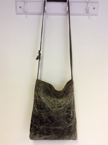ALLSAINTS BLACK DISTRESSED LOOK LEATHER SHOULDER BAG