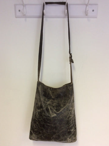ALLSAINTS BLACK DISTRESSED LOOK LEATHER SHOULDER BAG