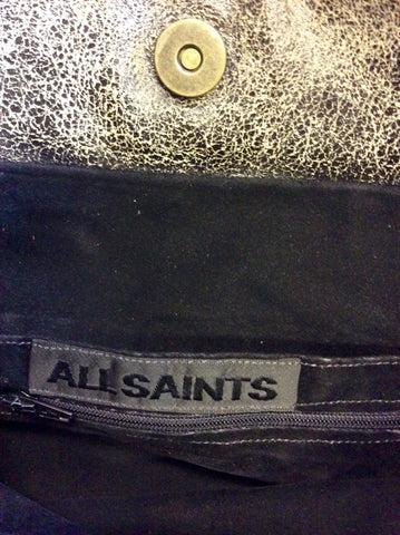 ALLSAINTS BLACK DISTRESSED LOOK LEATHER SHOULDER BAG