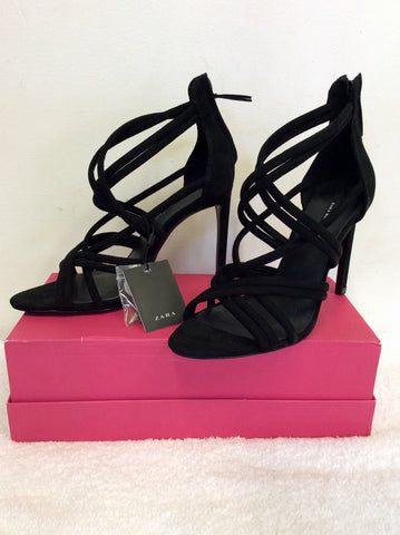 BRAND NEW ZARA BLACK FAUX SUEDE STRAPPY HEELS SIZE 6/39