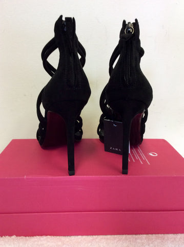 BRAND NEW ZARA BLACK FAUX SUEDE STRAPPY HEELS SIZE 6/39