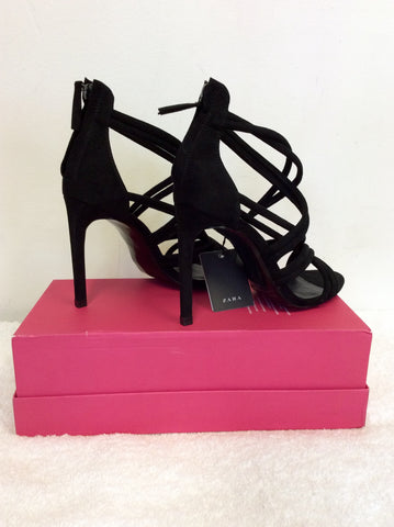 BRAND NEW ZARA BLACK FAUX SUEDE STRAPPY HEELS SIZE 6/39