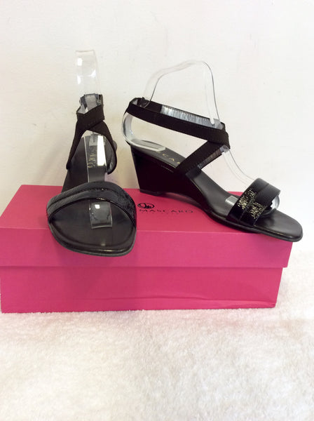 JAIME MASCARO BLACK PATENT LEATHER STRAPPY WEDGE HEEL SANDALS SIZE 6/39