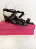 JAIME MASCARO BLACK PATENT LEATHER STRAPPY WEDGE HEEL SANDALS SIZE 6/39