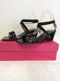 JAIME MASCARO BLACK PATENT LEATHER STRAPPY WEDGE HEEL SANDALS SIZE 6/39