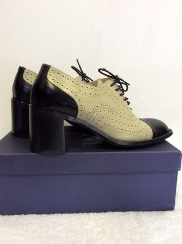 JOAN & DAVID BLACK & CREAM BROGUE LEATHER LACE UP HEELS SIZE 6/39