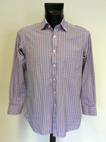CHARLES TRYWHITT RED,WHITE & BLUE CHECK COTTON LONG SLEEVE SHIRT SIZE M