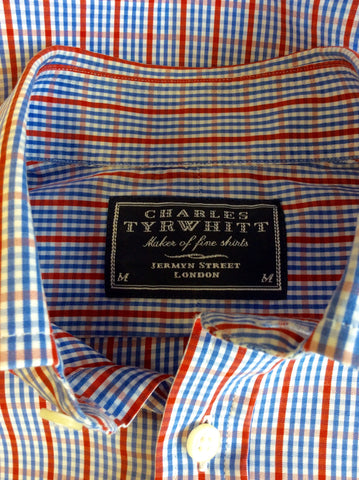 CHARLES TRYWHITT RED,WHITE & BLUE CHECK COTTON LONG SLEEVE SHIRT SIZE M