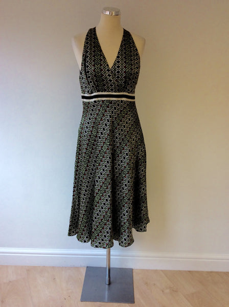 COAST BLACK,WHITE,GREEN & BROWN PRINT SILK DRESS SIZE 12