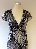 MONSOON BLACK & WHITE FLORAL PRINT WRAP DRESS SIZE 8 - Whispers Dress Agency - Womens Dresses - 2