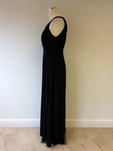 SANGRIA SILVER BEADED NECKLINE LONG BLACK OCCASION DRESS SIZE 14/16