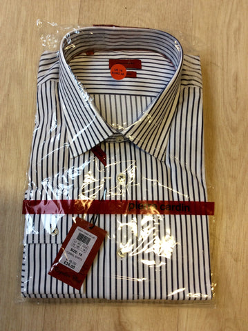 BRAND NEW PIERRE CARDIN BLUE & WHITE STRIPED SHIRT SIZE 18"R - Whispers Dress Agency - Mens Formal Shirts - 1