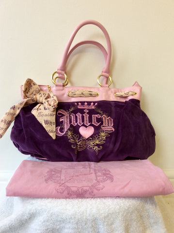 JUICY COUTURE PURPLE VELOUR & PINK FAUX LEATHER SHOULDER/HANDBAG