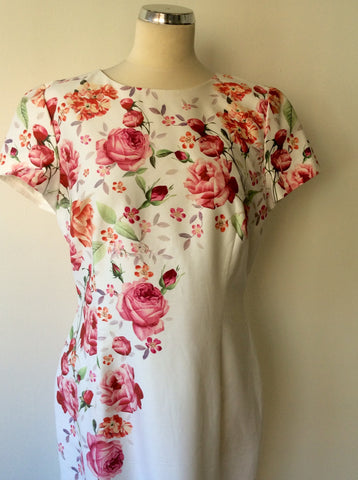HOBBS INVITATION WHITE & PINK FLORAL PENCIL DRESS SIZE 14 - Whispers Dress Agency - Womens Dresses - 2