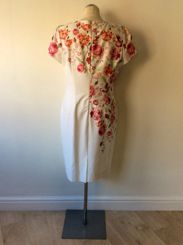 HOBBS INVITATION WHITE & PINK FLORAL PENCIL DRESS SIZE 14 - Whispers Dress Agency - Womens Dresses - 3