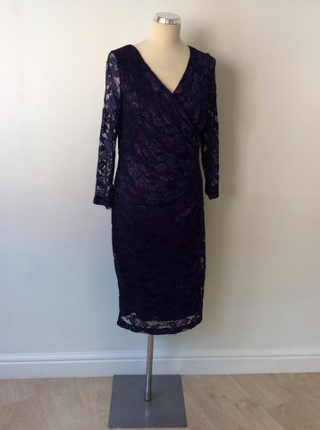 BRAND NEW GINA BACCONI BLACK & PURPLE LACE PENCIL DRESS SIZE 16 - Whispers Dress Agency - Womens Dresses - 1
