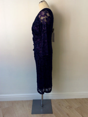 BRAND NEW GINA BACCONI BLACK & PURPLE LACE PENCIL DRESS SIZE 16 - Whispers Dress Agency - Womens Dresses - 3