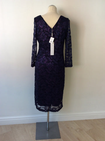 BRAND NEW GINA BACCONI BLACK & PURPLE LACE PENCIL DRESS SIZE 16 - Whispers Dress Agency - Womens Dresses - 4