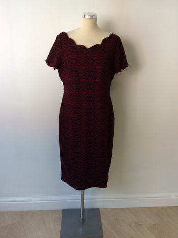 BRAND NEW GINA BACCONI RED & BLACK LACE PENCIL DRESS SIZE 16 - Whispers Dress Agency - Womens Dresses - 1