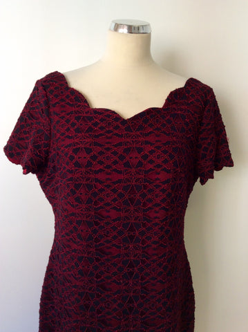 BRAND NEW GINA BACCONI RED & BLACK LACE PENCIL DRESS SIZE 16 - Whispers Dress Agency - Womens Dresses - 2