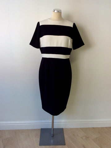 MARKS & SPENCER BLACK & WHITE STRIPE PENCIL DRESS SIZE 14