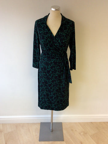 HOBBS BLACK & GREEN PRINT WRAP DRESS SIZE 14 - Whispers Dress Agency - Sold - 1