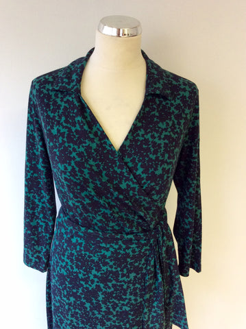 HOBBS BLACK & GREEN PRINT WRAP DRESS SIZE 14 - Whispers Dress Agency - Sold - 2