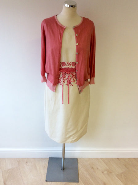 NOUGAT IVORY & PINK EMBROIDERED DRESS & MATCHING CARDIGAN SIZE 3 UK 12/14 - Whispers Dress Agency - Sold - 1