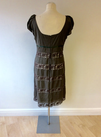 NOUGAT KHAKI LACE TRIM COTTON DRESS SIZE 4 UK 14 - Whispers Dress Agency - Sold - 4