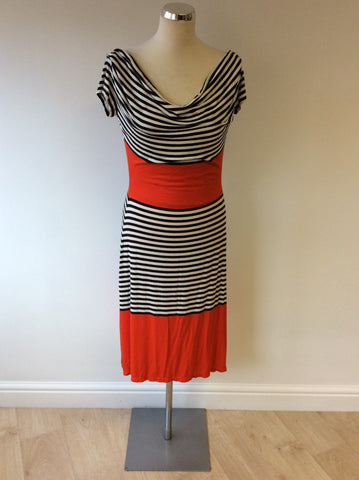 ISABEL DE PEDRO BLACK,RED & WHITE SCOOP NECK DRESS SIZE 12 - Whispers Dress Agency - Sold - 1