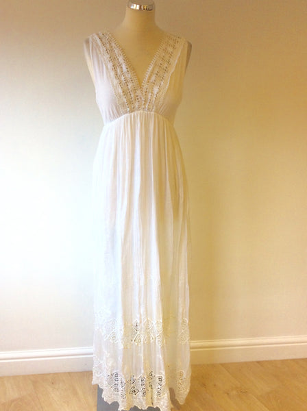 PHASE EIGHT WHITE LACE TRIM MAXI DRESS SIZE M - Whispers Dress Agency - Womens Dresses - 1