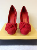 CARVELA RED FAUX SUEDE BOW TRIM HIGH PLATFORM HEELS SIZE 5/38 - Whispers Dress Agency - Sold - 2
