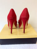 CARVELA RED FAUX SUEDE BOW TRIM HIGH PLATFORM HEELS SIZE 5/38 - Whispers Dress Agency - Sold - 4