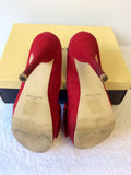 CARVELA RED FAUX SUEDE BOW TRIM HIGH PLATFORM HEELS SIZE 5/38 - Whispers Dress Agency - Sold - 5