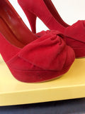 CARVELA RED FAUX SUEDE BOW TRIM HIGH PLATFORM HEELS SIZE 5/38 - Whispers Dress Agency - Sold - 6