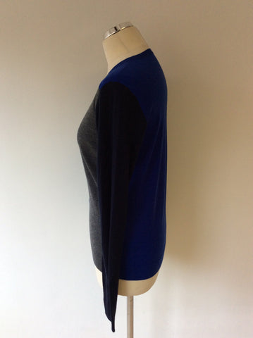 LK BENNETT 'DUSKY' GREY,BLACK & BLUE COLOUR BLOCK CARDIGAN SIZE 14 - Whispers Dress Agency - Sold - 2