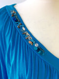 GIL BRET TURQOUISE BEADED & SEQUIN TRIM BATWING TOP SIZE 10