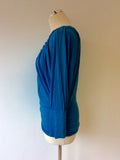 GIL BRET TURQOUISE BEADED & SEQUIN TRIM BATWING TOP SIZE 10