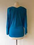 GIL BRET TURQOUISE BEADED & SEQUIN TRIM BATWING TOP SIZE 10