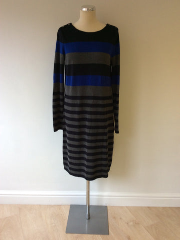 HOBBS BLACK,GREY & BLUE STRIPED JUMPER DRESS SIZE 14 - Whispers Dress Agency - Sold - 1