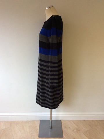 HOBBS BLACK,GREY & BLUE STRIPED JUMPER DRESS SIZE 14 - Whispers Dress Agency - Sold - 2