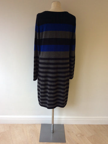 HOBBS BLACK,GREY & BLUE STRIPED JUMPER DRESS SIZE 14 - Whispers Dress Agency - Sold - 3